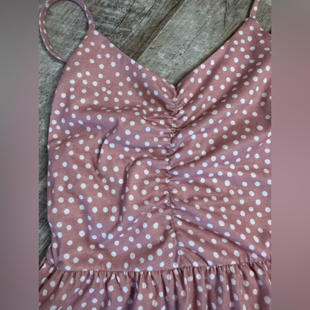 Yathon size SMALL pink/white polka dot midi sundress,  straps adjust, zip side - Picture 6 of 15